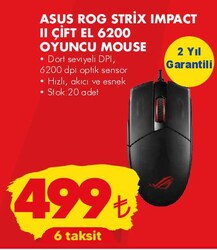 Asus Rog Strix Impact II Çift El 6200 Oyuncu Mouse