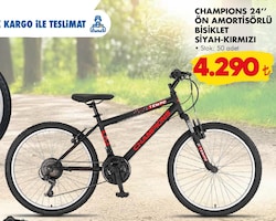 Champıons 24 Siyah-kırmızı Ön Amortisörlü Bisiklet