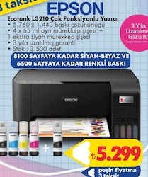 Epson EcoTank L3210 Tarayıcı + Fotokopi Renkli Çok Fonksiyonlu Tanklı Mürekkep Püskürtmeli Yazıcı