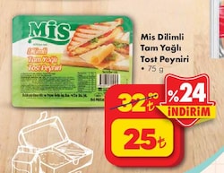 Mis Dilimli Tam Yağlı Tost Peyniri 75 g