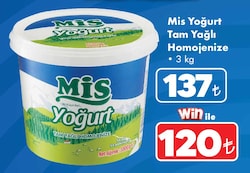 Mis Tam Yağlı Homojenize Yoğurt 3 kg