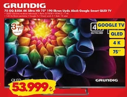 Grundig 75 GQ 850A 4K Ultra HD 75 inç 190 Ekran Uydu Alıcılı Google Smart Qled Tv