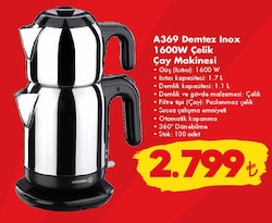 Korkmaz A369 Demtez Inox 1600W Çelik Çay Makinesi