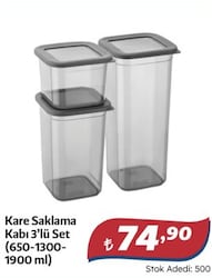 Kare Saklama Kabı 3'lü Set 650 ml+1300 ml+1900 ml