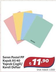 Meteksan Seren Pastel PP Kapak A5 40 Yaprak Çizgili/Kareli Defter