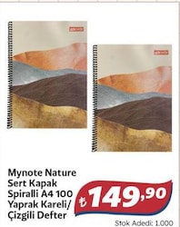Mynote Nature Sert Kapak Spiralli A4 100 Yaprak Kareli/Çizgili Defter