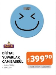 Zenji Dijital Yuvarlak Cam Baskül