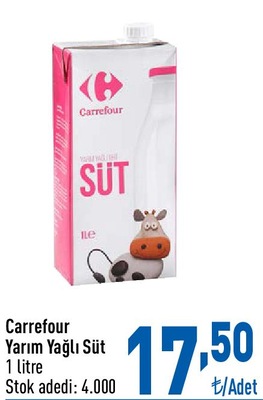 Carrefour Yarım Yağlı Süt 1 L