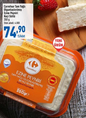 Carrefour Tam Yağlı Olgunlaştırılmış Keçi Sütlü Ezine Peyniri 350 gr