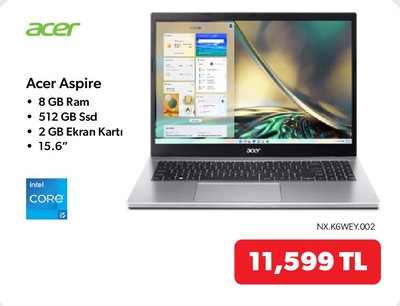 Acer NX.K6WEY.002 Aspire 8 GB Ram 512 GB Ssd 15,6 inç
