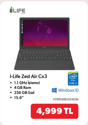 I-Life NTBTILWBI3154256 Zed Air Cx3 1,1 Ghz İşlemci 4 GB Ram 256 Gb Ssd 15,6 inç