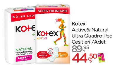 Kotex Active&Natural Ultra Quadro Ped Çeşitleri