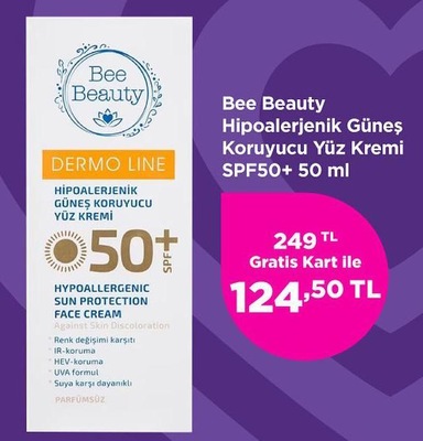 Bee Beauty Hipoalerjenik Güneş Koruyucu Yüz Kremi SPF50+50 ml 