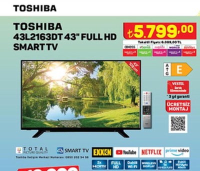 Toshiba 43L2163DT 43 inç FULL HD Smart TV