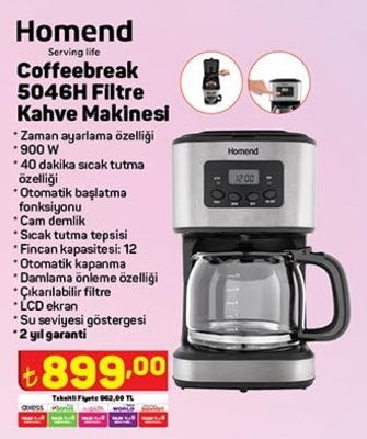 Homend Coffeebreak 5046H Filtre Kahve Makinesi 900 W