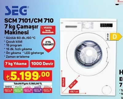 SEG SCM 7101/CM 710 7 kg Çamaşır Makinesi 