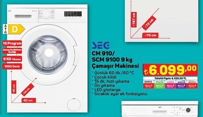 SEG CM 910/9100 9 kg Çamaşır Makinesi 
