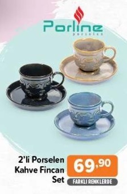 Porline 2'li Porselen Kahve Fincan Set