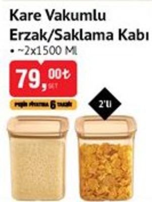 Kare Vakumlu Erzak/Saklama Kabı 2x1500 ml