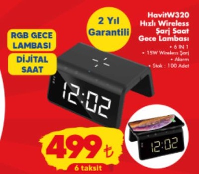 Havit W320 Hızlı Wireless Şarj Saat Gece Lambası