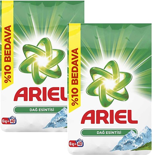 Ariel Dağ Esintisi Beyazlar için 6 kg 2'li Paket Toz Çamaşır Deterjanı