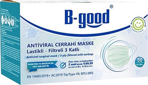B-Good 3 Katlı Antiviral 50'li Cerrahi Telli Maske