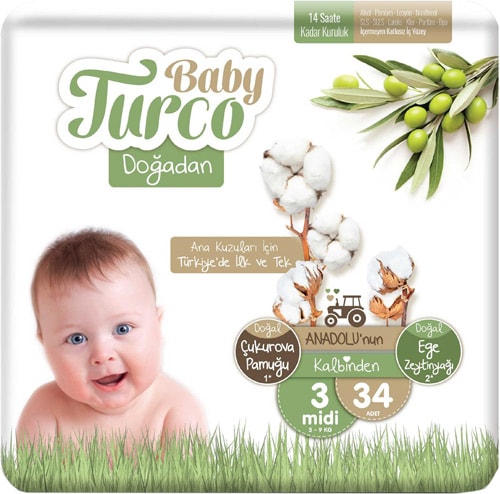 Baby Turco Doğadan 3 Numara Midi 34'lü Bebek Bezi