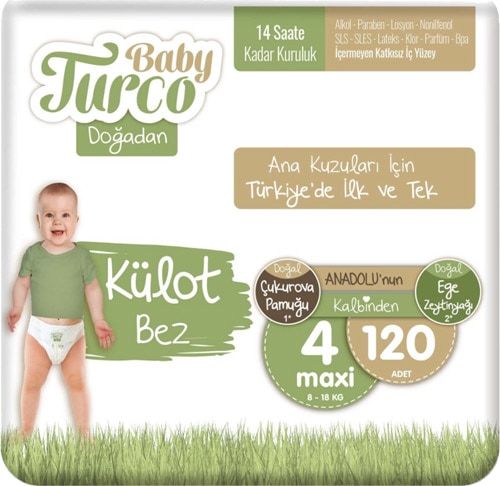 Baby Turco Doğadan 4 Numara Maxi 120'li Külot Bez