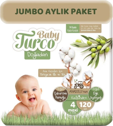 Baby Turco Doğadan 4 Beden Maxi 120'li Bebek Bezi