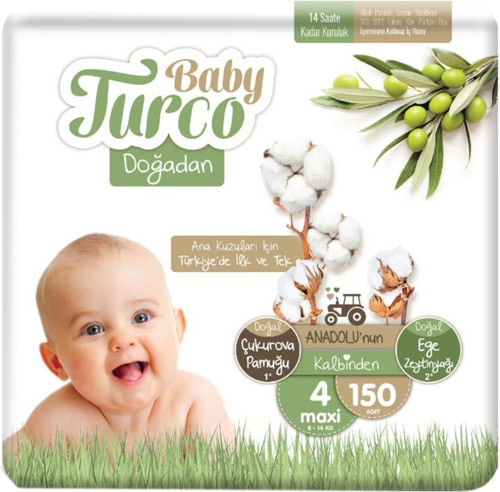 Baby Turco Doğadan 4 Numara Maxi 150'li Bebek Bezi