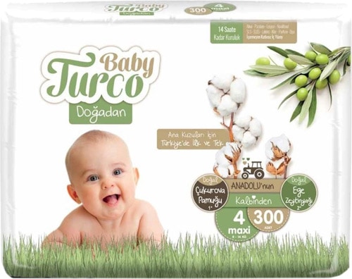 Baby Turco Doğadan 4 Numara Maxi 300'lü Bebek Bezi