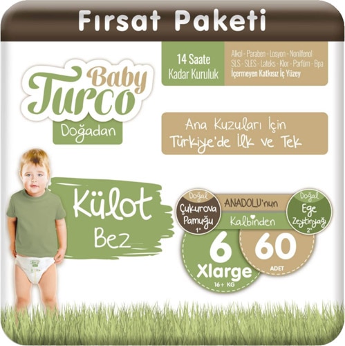 Baby Turco Doğadan 6 Numara XLarge 60'lı Külot Bez