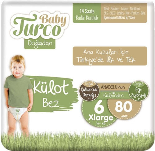 Baby Turco Doğadan 6 Numara XLarge 80'li Külot Bez