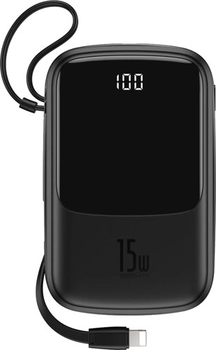 Baseus Q Pow 3A Dijital Göstergeli 10000 mAh Siyah Powerbank + iPhone Şarj Başlık