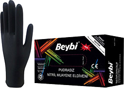 Beybi Pudrasız Siyah Nitril Orta Boy (M) 100'lü Muayene Eldiveni
