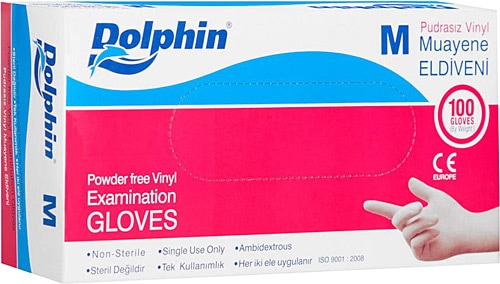 Dolphin Vinyl Pudrasız Orta Boy (M) 100'lü Vinil Eldiven