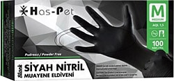 Has-Pet Pudrasız Siyah Nitril Orta Boy (M) 100'lü Muayene Eldiveni