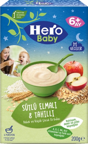 Hero Baby Gece Sütlü Elmalı 8 Tahıllı 200 gr Kaşık Maması