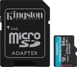 Kingston Canvas Go Plus SDCG3/64GB Class10 UHS-I U3 A2 V30 64 GB Micro SD Kart