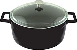 Lava Glaze Yuvarlak Cam Kapaklı Siyah 24 cm Döküm Tencere