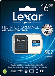 Lexar 633x Class 10 UHS-I U1 16 GB Micro SD Kart