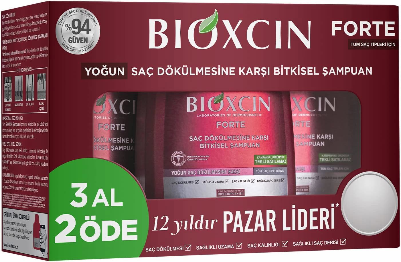 Bioxcin Forte 3x300 ml Saç Dökülmesine Karşı Şampuan