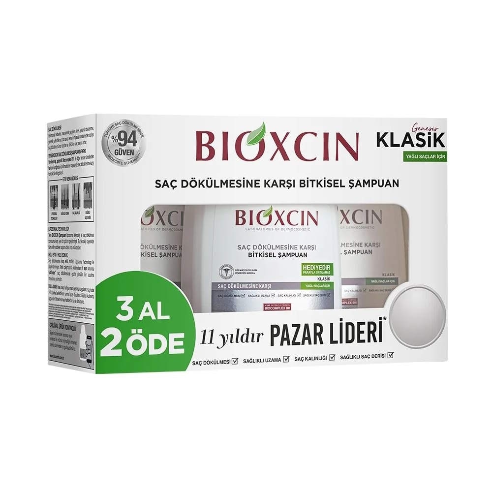 Bioxcin Klasik Bitkisel Yağlı Saçlar için 3x300 ml Saç Dökülmesine Karşı Şampuan