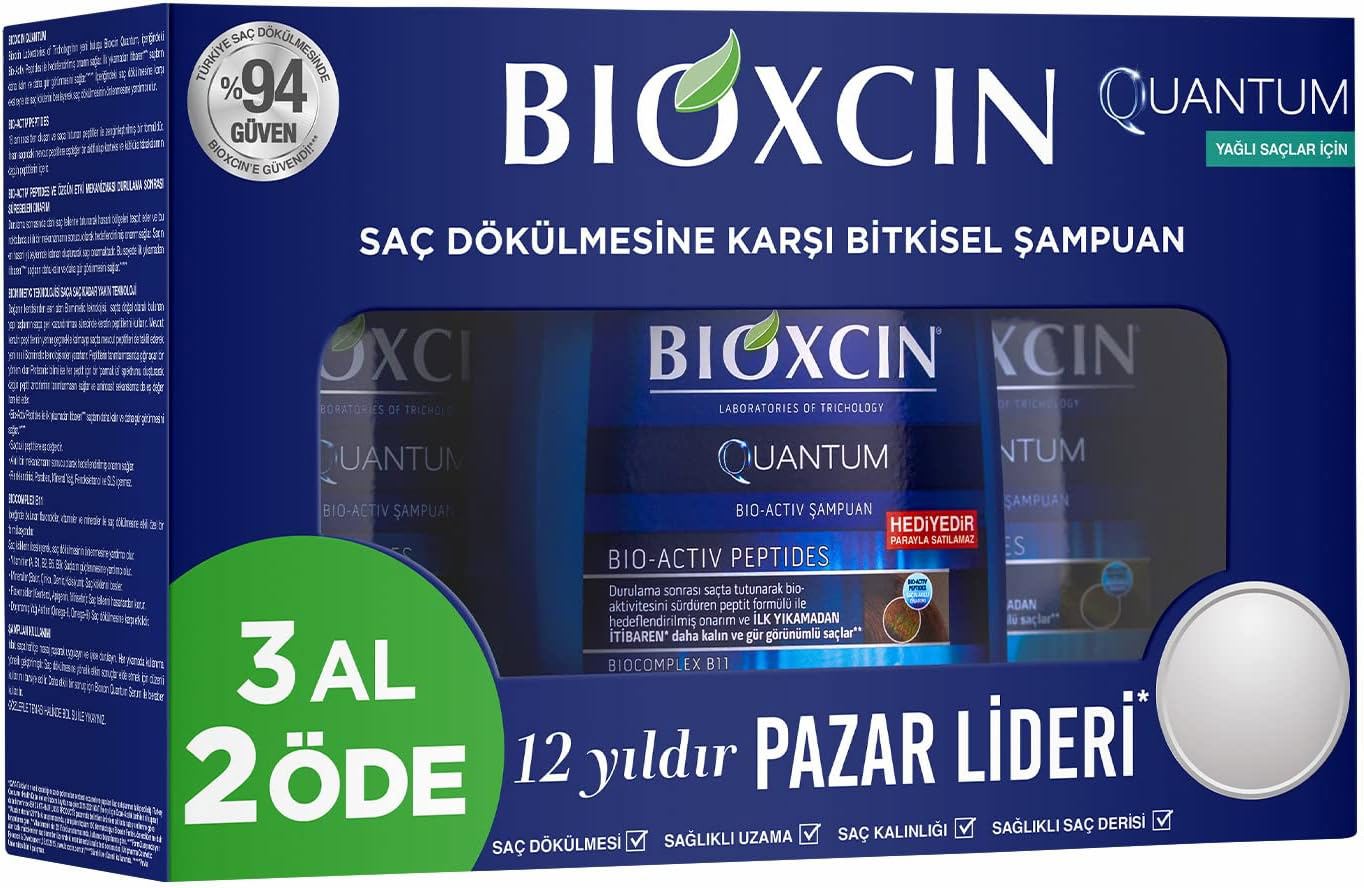 Bioxcin Quantum Bio-Activ Yağlı Saçlar için 3x300 ml Şampuan