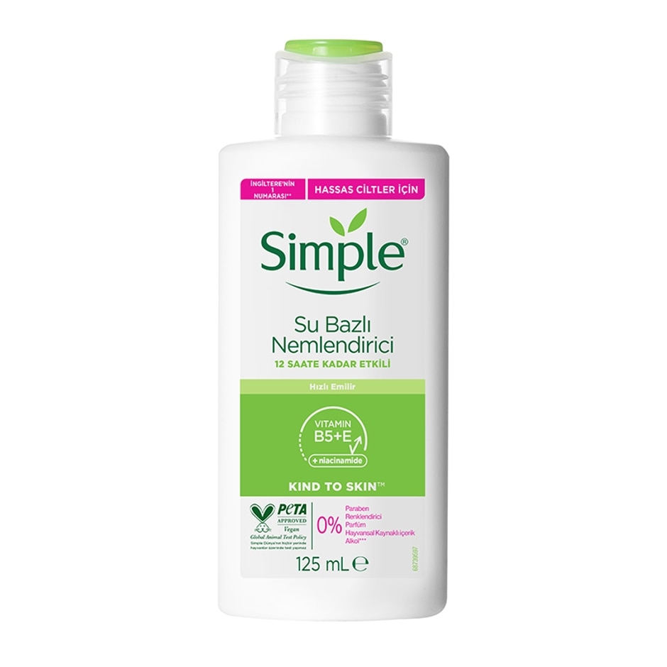 Simple Su Bazlı Nemlendirici 12 Saate Kadar Etklili Hassas Ciltler İçin 125 ml