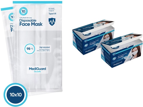 MediGuard TIP2R 3 Katlı Meltblown 5x10'lu 50 Adet 2 Paket Telli Cerrahi Maske