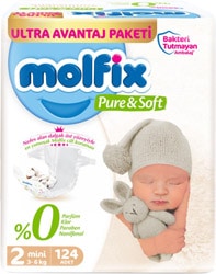 Molfix Pure&Soft 2 Numara Mini 124'lü Bebek Bezi
