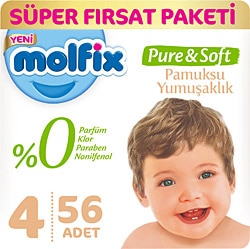Molfix Pure&Soft 4 Numara Maxi 56'lı Bebek Bezi