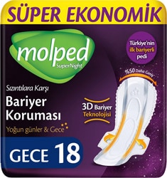 Molped Supernight Gece 18'li Hijyenik Ped