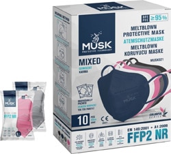Musk FFP2 N95 5 Katlı Meltblown Ultrasonik Mix 10'lu Koruyucu Maske Çok Renkli